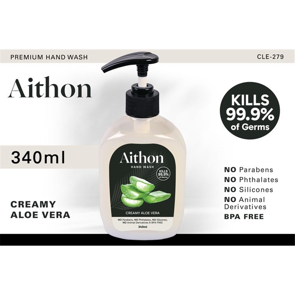 Aithon Liquid Hand Wash Soap 340ml Creamy Aloe Vera Pump Bottle